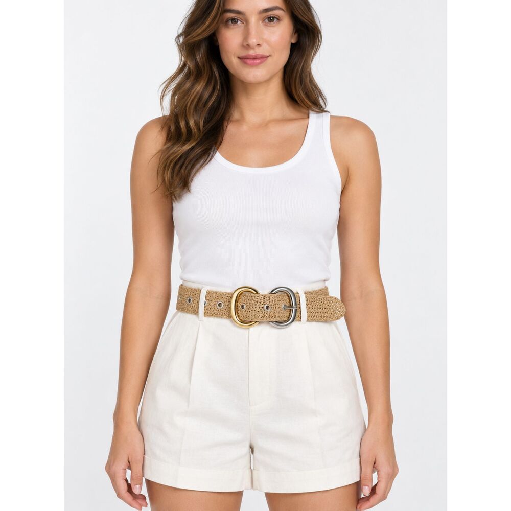 Steve Madden Tan Faux Straw Woven Belt S/M
